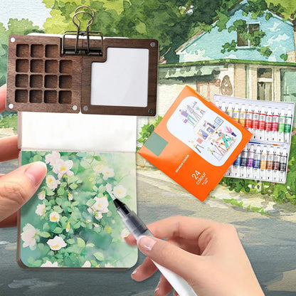8/15 Colors Portable Travel Gouache Palette Set Mini Walnut Paint Box Artist Gouache Paint Palette Sketchbook Art Supplies