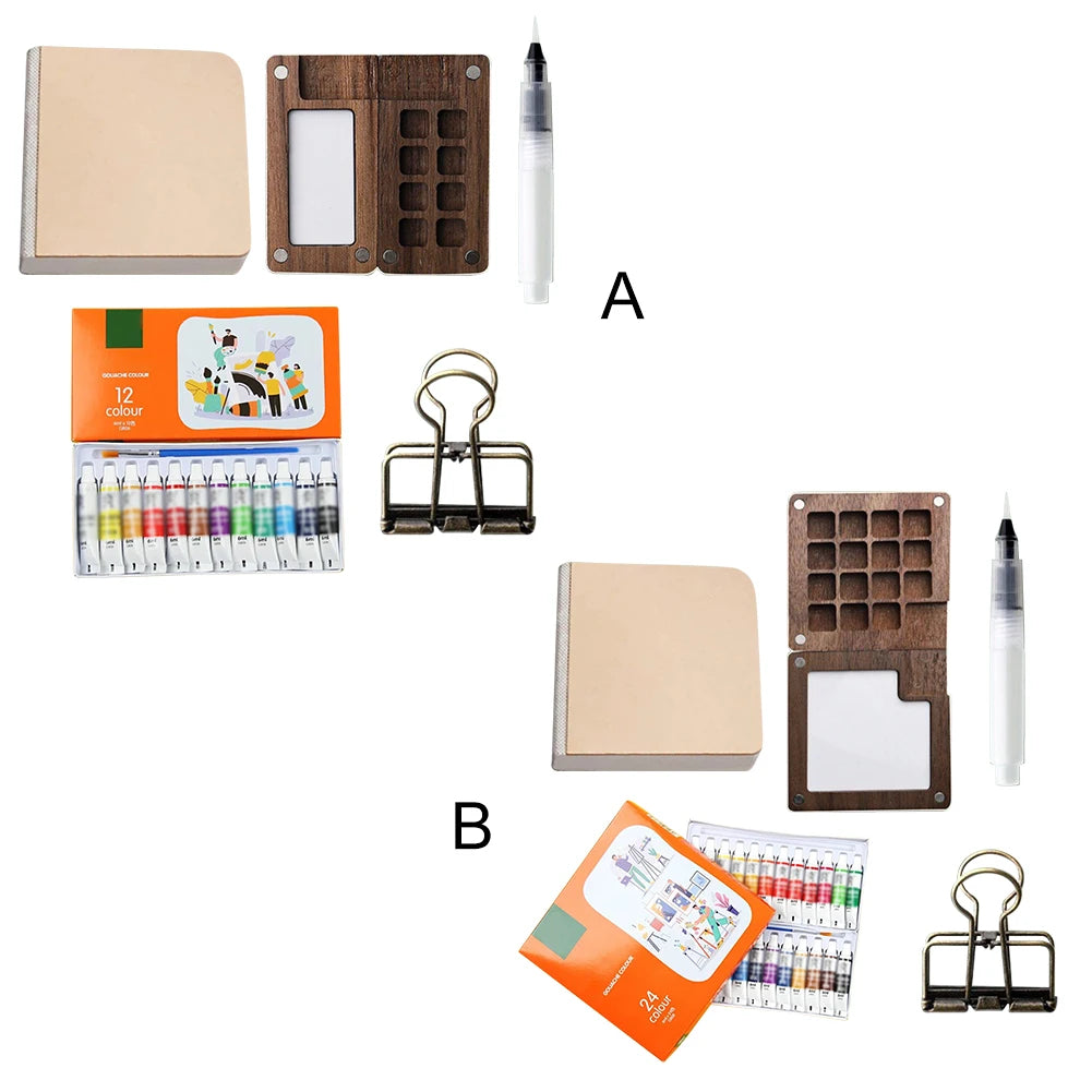 8/15 Colors Portable Travel Gouache Palette Set Mini Walnut Paint Box Artist Gouache Paint Palette Sketchbook Art Supplies