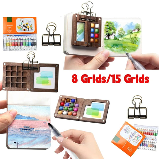 Portable 8/15-color Watercolor Paint Box Set Mini Palette Watercolor Paint Packaging for Students Travel Sketching Art Supplies