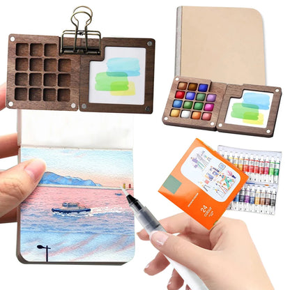 8/15 Colors Portable Travel Gouache Palette Set Mini Walnut Paint Box Artist Gouache Paint Palette Sketchbook Art Supplies